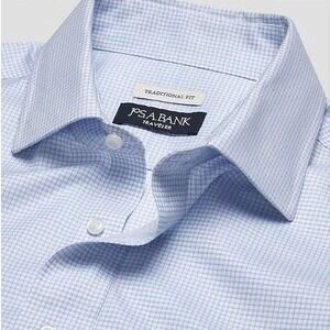 Jos A Bank Traveler Collection Men's Dress Shirt 17.5 34/35 Blue Long Sleeve